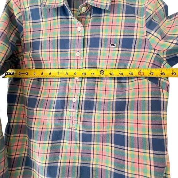 Vineyard Vines Shirt Womens Plaid Adj Long Sleeve Sz 8 Tunic Preppy Logo - Picture 12 of 13